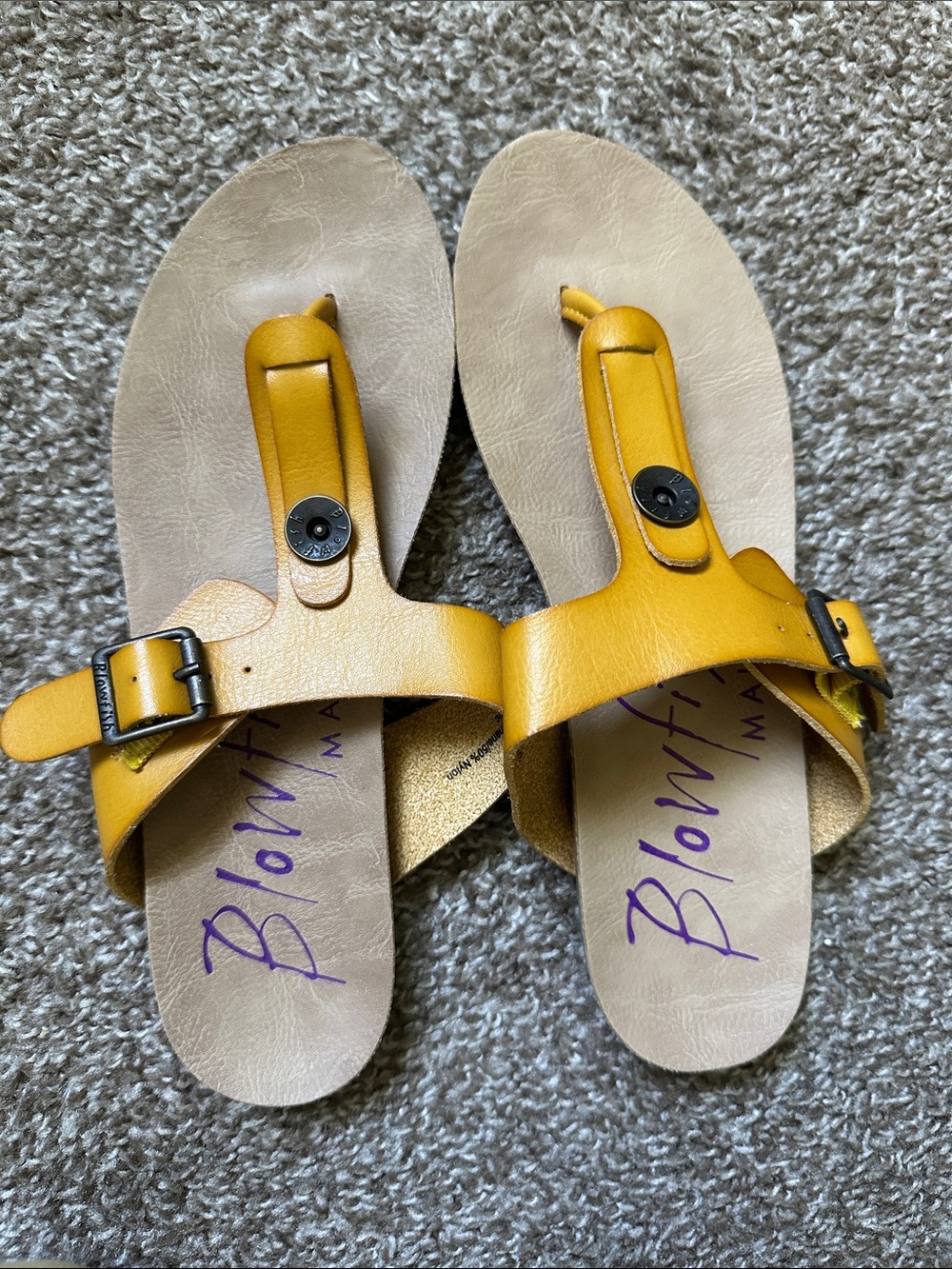 Blowfish Mustard Yellow Leather Buckle Sandals